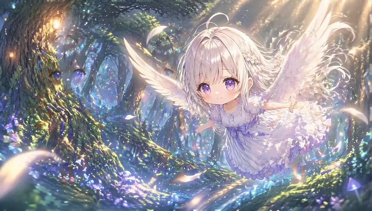 Chibi Angel in Mystical Forest