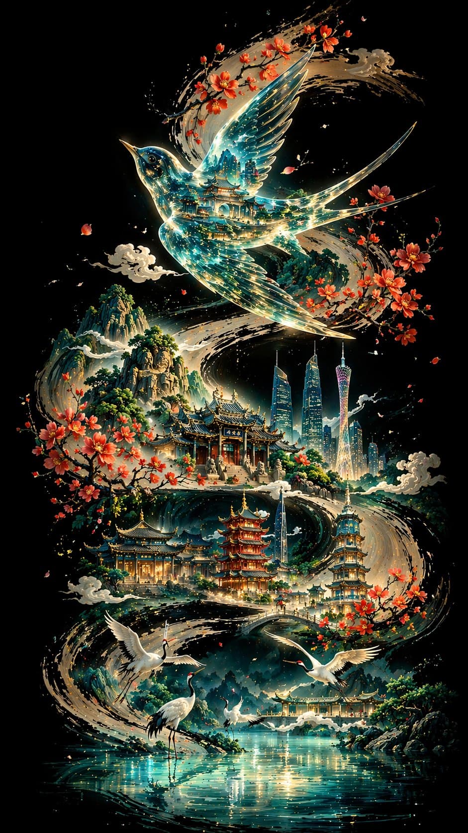 Oriental Ink Cityscape Creative Poster