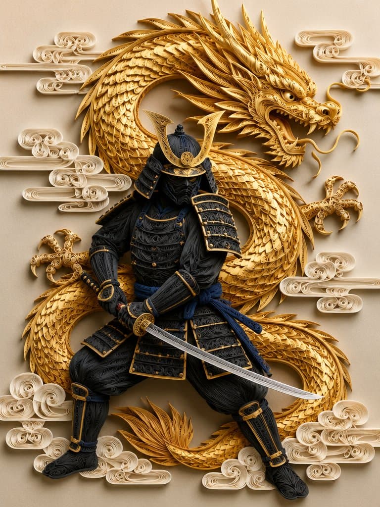 3D Paper Quilling Samurai Warrior